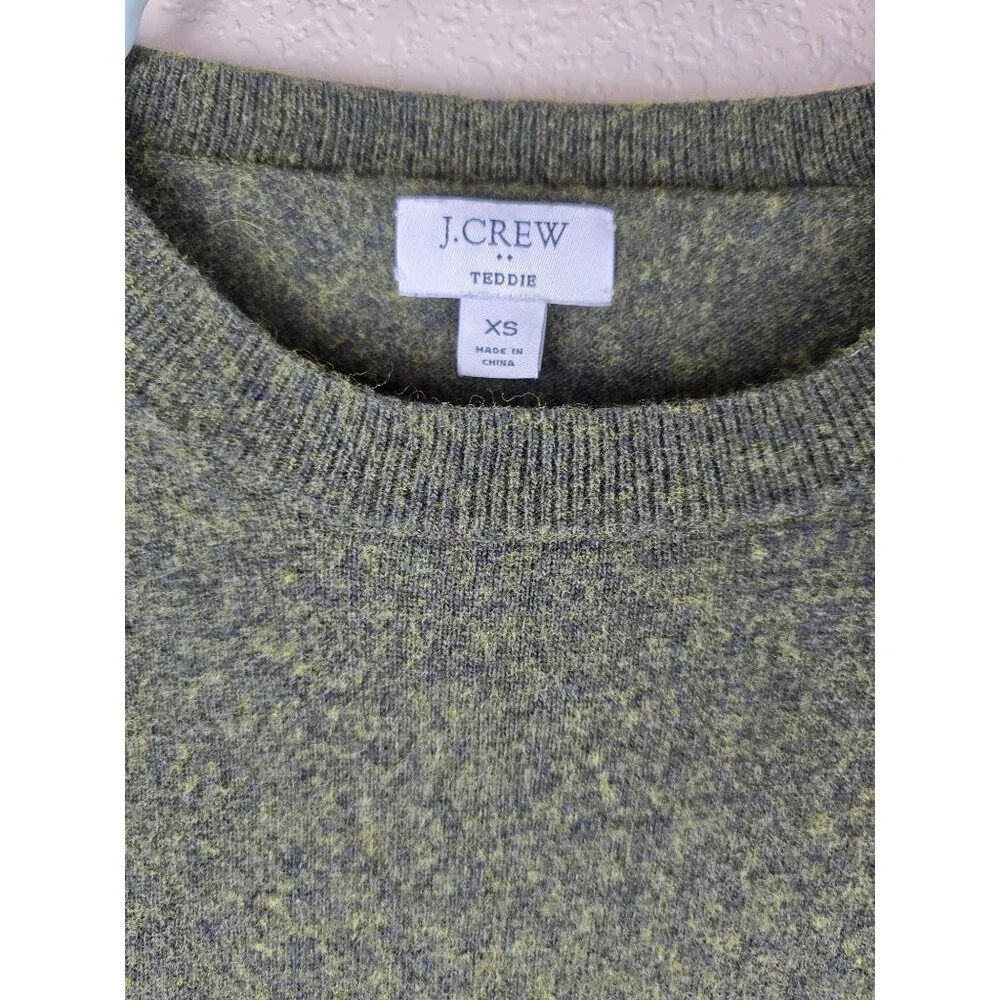 J.Crew Womens Teddie Sweater XS Olive Green‎ Heather Wool Blend Crewneck